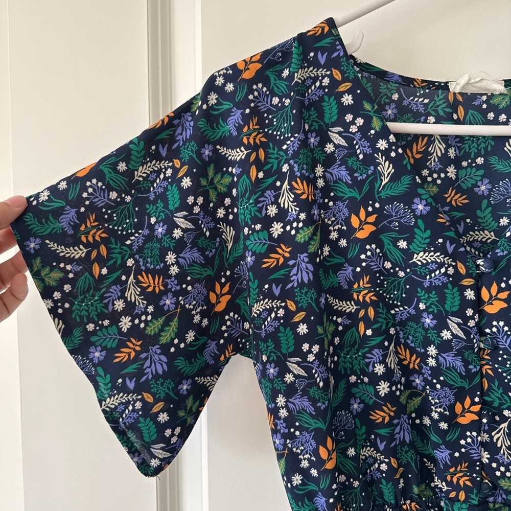 Sienna Sky Navy Floral Peplum Blouse with Green & Orange Accents - Picture 6 of 7